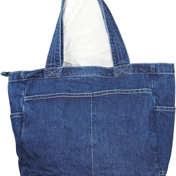 Denim Tote Bag Casual Style Lightweight Classic Retro Travel Shopper Shoulder Ha - Picture 1 of 4